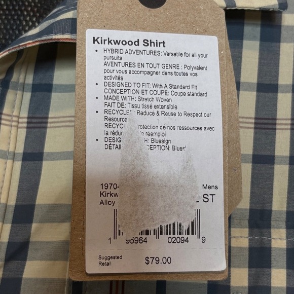 PrAna Kirkwood Shirt Large Plaid Stretch Button-Up Beige Short Sleeve Top - Picture 12 of 14